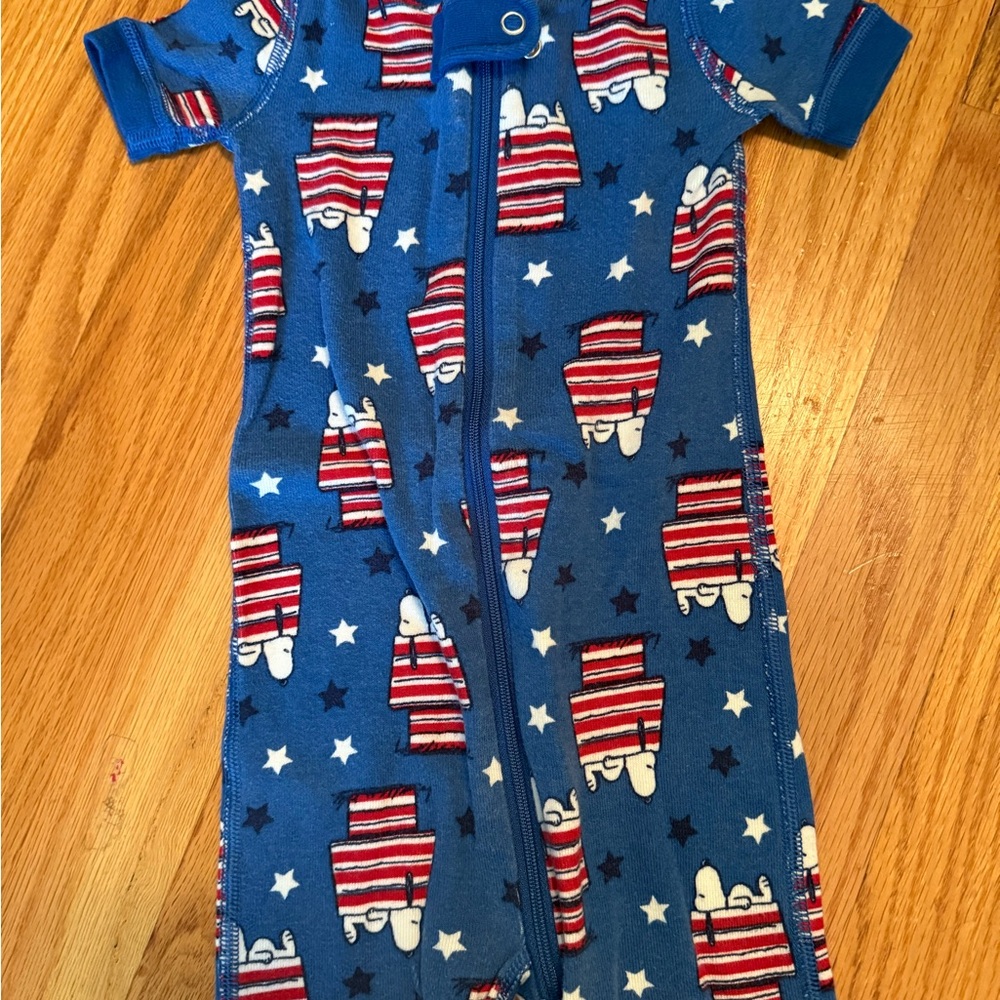 Peanuts Blue and Red Baby Onesie Hanna Andersson